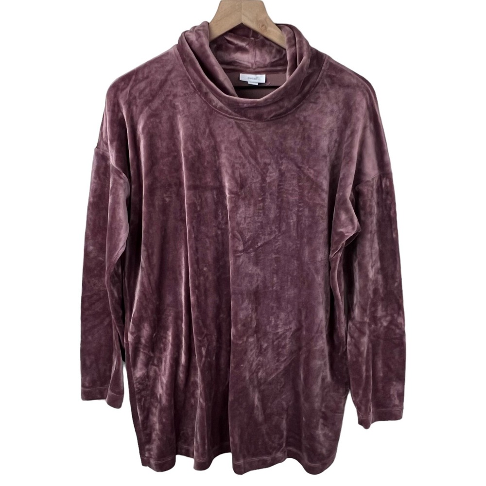 Pure Jill Womens M Tunic Top Mauve Plum Velourโ Funnel Neck Long Sleeve Relaxed